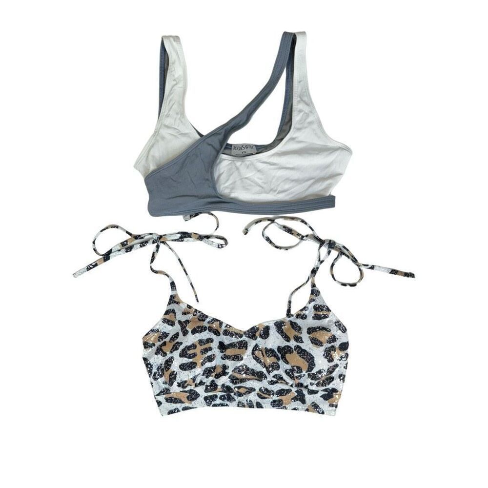 Bikini Swimwear Top Bundle in Animal Print SHEIN & Ribbed Colorblock Icon Swim X